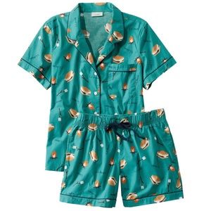 L. L. Bean Comfort Stretch PJ Short Set Women's Regular Large S’mores Blue